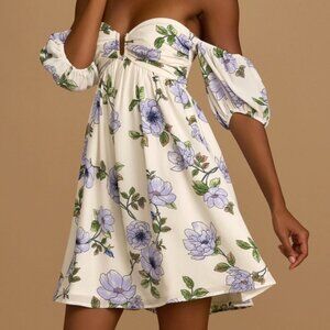 NWT • Lulus • My Dream Date Ivory Floral Print Off-the-Shoulder • Size Small